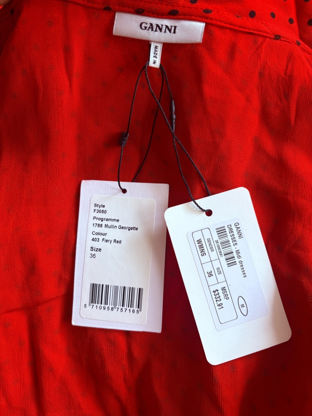 Ganni Wrap Maxi Dress Red Polka Dot Size 36 Small NWT - Picture 4 of 9